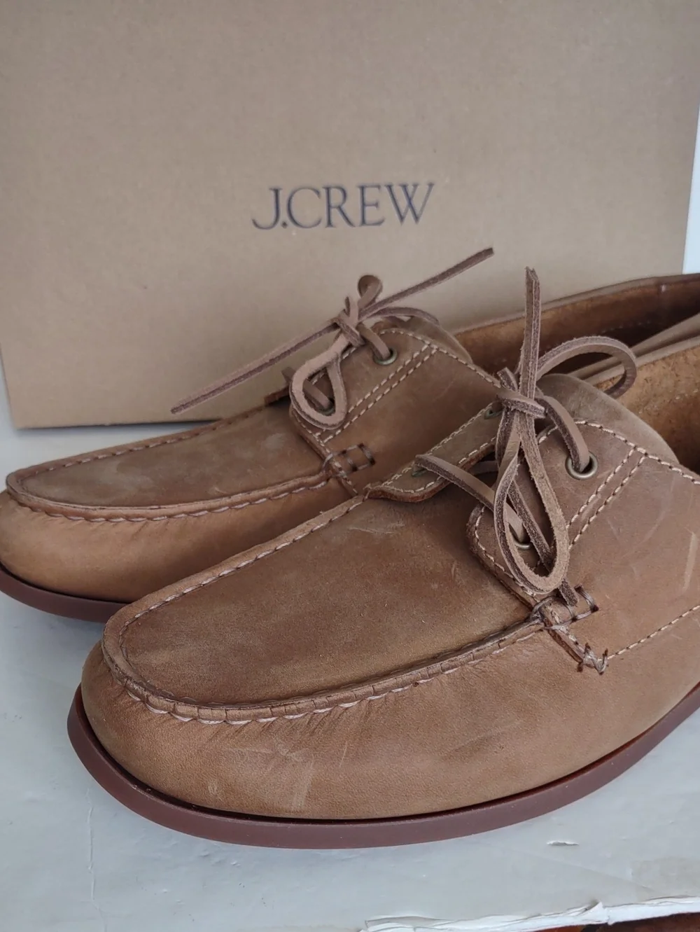 BRAND NEW J. Crew Tan Leather Moccasin-Style Boat Shoes